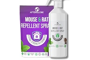 Afterglobe Mice Repellent Spray - Peppermint Oil Mouse and Rat Deterrent - Get Rid of Mice & Rodents Fast Non-Toxic and Safe Around Dogs Not Poison Rodent Repellent 265ml