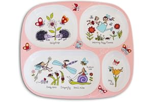 Tyrrell Katz Toddler Divider Plate with 4 Sections and Secret Garden Design - Dishwasher Safe Melamine Kids Compartment Tray - 24 x 21 x 2 cm