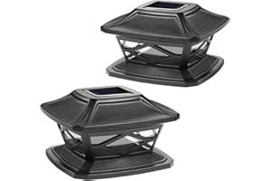 Greenfields Pack of 2 Solar LED Post Lights - Outdoor Garden IP65 Waterproof Square Landscape Black Post Cap - Solar Powered Lamp for Patio Fence Deck Fits 4x4, 5x5, 6x6 Inch Wooden Posts