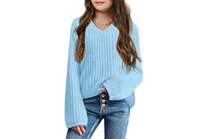 Haloumoning Mädchen Pullover V-Ausschnitt Leichter Strickpullover Kinder Basic Einfarbig Langarm Knitted Sweater Winter Shirt Pulli Oberteile