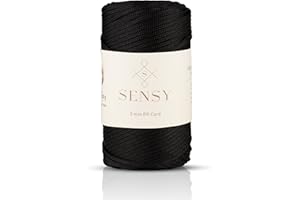 S SENSY Sensy Premium 3 mm 120 Meter Polyester-Seil, 100% Polypropylen-Kordel, Makramee-Kordel, 3 mm Häkeltaschen-Kordel, Makramee-Seil, Häkelgarn, Geschenk für Stricker (Schwarz)