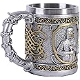 VOANZO Medieval Templar Crusader Knight Mug 12oz Suit of Armor Knight Of The Cross Beer Stein Tankard Coffee Cup With Handle