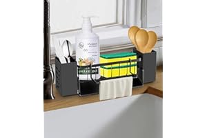 Toaren Porta Spugne Lavello Cucina con Vassoio,Antiruggine Porta Spugne Lavello Cestello Organizer per Lavello,Organizer Rimovibile per Cucina con Ganci e Portasciugamani,Organizer Lavello per Bagno