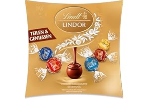 ‎LINDT Lindt Schokolade LINDOR Sharing | 250 g | Kugeln mit zartschmelzender Füllung in den Sorten Milch, Feinherb 45 %, Weiß, Salted Caramel und Haselnuss | Schokoladen- | Pralinen-Geschenk