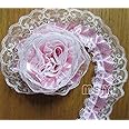 3 Yard 2-Layer Pleated Organza Dot Lace Edge Gathered Mesh Trim Ribbon 5 cm Width Vintage Style Pink Edging Trimmings Fabric Embroidered Applique Sewing Craft Wedding Dress DIY Clothes Embellishment