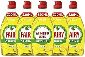 EPISHED 5 X Fairy Lemon Washing Up Liquid 320ml Bottles Powerful Grease-Cutting Dishwashing Liquid Concentrated Formula Long-Lasting Fresh Scent Gentle on Hands Kitchen Cleaning Essential