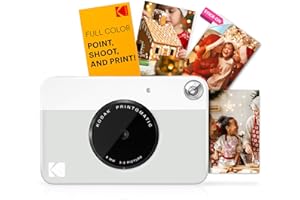 KODAK Printomatic Fotocamera digitale a stampa istantanea a colori - Foto di alta qualità su carta adesiva Zink 2x3" - 5MP, portatile, regalo creativo per compleanno, Natale, feste - Grigio
