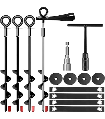 4 Ancres Sol SWAWIS - Pour Tente, Trampoline, Store - En Acier Spiralé - Kit Avec Accessoires