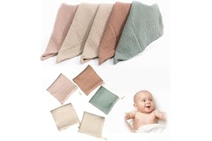 ‎QOOLOO Baby Waschlappen, 10 Stücke Baby Musselin Waschlappen， Baby-Handtücher Weiche Neugeborene， Baby Gesichtstücher， Baby Wipes aus Bio-Baumwolle 23 * 23 cm
