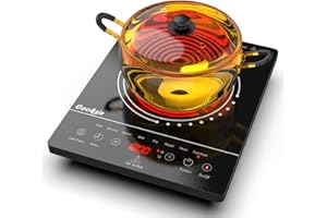 Cooksir Piano Cottura Vetroceramica, Piano Cottura in Ceramica Portatile con Touch Screen a Led, Singola Zona di Cottura da 2000W con Timer a 4 Ore, Blocco Bambini, Indicatore di Calore Residuo