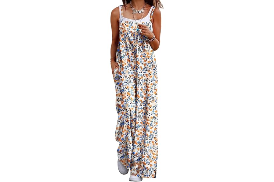 YESNO Women's Ladies Dungarees Summer Casual Wide Leg Overalls Cotton Baggy Jumpsuits with Pockets PZZTYP2 UK