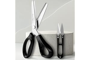 HANDI STITCH HANDI STICH Forbici Zig Zag per Stoffa - Forbici a Zig Zag per Tessuti da Sarta - Lunghezza 23 cm - 30 Denti da 5 mm da Cucito e Sartoria - Acciaio Inox - Nero