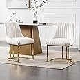 Wahson Velvet Dining Chairs Set of 2 Kitchen Side Chairs Upholstered Corner Chairs with Golden Metal Frame, Armless Side Chairs for Dining Room/Restaurant, White