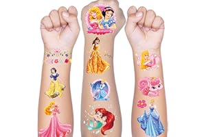 HXLEUCRY Tattoo Kinder, 8 Blätter Prinzessin Temporäre Tattoo Aufkleber Set für Mädchen Jungen Kindertattoos Wasserdicht für Geburtstagsgeschenke Kindergeburtstag Mitgebsel Festival Party Deko