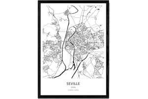 Nacnic Poster Mappa di Siviglia - Spagna. Fogli Città della Spagna con i Mari e fiumi, in Colore Nero. Formato A3