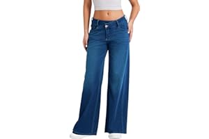LaiEr Jeans de Piernas Anchas para Mujeres,Diseño de Cintura único,Cierre con Cremallera Real.Pantalones Vaqueros de Alta Elasticidad.Adecuado para Ocio,Yoga y Fitness