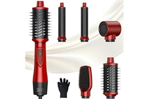 Dryhsip Hair Dryer Brush, 5-in-1 Hot Air Brush, Blow Dryer & Styler with Detachable Heads (Curling Wand, Volumizing Brush, Straightener, Curler), Travel Hairdryers Lightweight for Women Compact Size