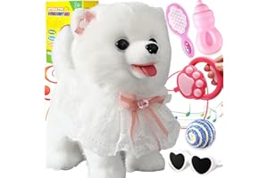 Marsjoy Samoyed Gehender Bellender Hund für Kinder Interaktiver Musikalischer Welpenroboter Wiederholt Was Du Sagst, Realistische Leckende Zunge Wackelnder Schwanz Fernbedienung Kleinkindspielzeug für