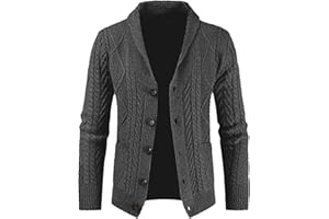 Meilicloth Mens Classic Casual Long Sleeve Shawl Collar Buttons Down Cable Knit Cardigan Sweater for Men with Pockets