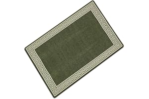 Rugs Shop Door Mats Indoor Non Slip Mat Carpet Runners for Hallways Geometrical Border Low Profile Washable Runner Rug for Kitchen, Front Door Hall Hallways Living Room (40 x 60 cm, Green Cream)