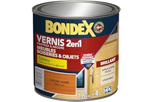BONDEX - Vernis - Protège et Embellit le Bois - Brillant - 0,25l - Chêne doré