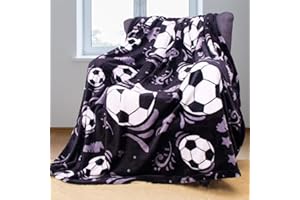 ‎YISUMEI YISUMEI Fußball Kuscheldecke für Kinder,Championsliga Sport Fußball Decke Kinder Weich Flauschig Fleecedecke Karikatur Hand Gezeichnet interessant Schwarzer Football Geschenke für Junge Mädche