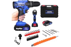 YIYAI 21V Cordless Drill with 2 * 1500mAh Batteries, 45Nm Electric Screwdriver, 3/8" Chuck, 25+1 Torque, 2 Speed - 400rpm/1400rpm, Power Combi Drill with 26pcs Accessories & Case