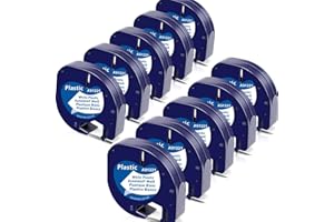 FIMAX TECH Fimax Cinta de Etiquetas Compatible para Dymo LetraTag Plastico 12mm x 4m, Recambio Dymo S0721610 91201 Negro sobre Blanco para Dymo LetraTag (10)