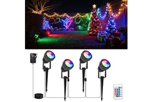 NATPOW Garden Lights Mains Powered, RGB Garden Spike Lights, LED Landscape Spotlights with Remote Control, IP65 Waterproof Pathway Lights for Outdoor Christmas Decorations, Lawn, Pathway Yard (4-in-1)