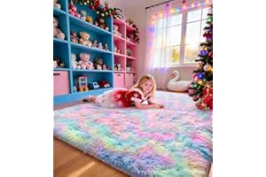 ROHATIM Teppich Wohnzimmer 120 x 160 cm Regenbogen Waschbar Rutschfester Hochflorteppich Kinderzimmer Schlafzimmer Flauschiger Teppiche