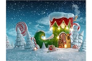 AIIKES 7x5FT Bastoncino di zucchero natalizio Sfondo di casa Notte d'inverno Fiocchi di neve Zucchero di canna Renna Babbo Natale Bambini Fotografia Sfondo Bambini Decorazione natalizia Banner 11-979
