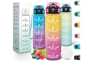 Motswedi Gourde Enfant, 500 ml, Anti-Fuite, Gourde Sport, avec Marqueur de Temps, Bouteille d'eau, Réutilisable, Sans BPA, Bouteille pour École, Sport, Yoga, Fitness, Randonnée, Jaune Rose