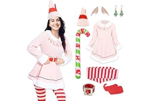 Ficlwigkis Buddy Elf Christmas Costume Men Women Green Pink Buddy The Elf Costume Elf Outfit with Ears Hat Elves for Christmas Costume Adult