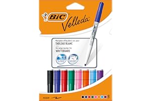 BIC Velleda Rotuladores de Pizarra Blanca, Punta Media (4,5mm), Óptimo para Uso Escolar y Oficinas, Colores Surtidos, Caja de 8