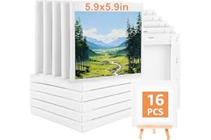 JMIATRY Lot de 16 Toiles à Peindre 15 x 15 cm, Toile Peinture, Tableau Peinture pour Peintures Acryliques, Peintures à l'huile, Gouache Coton sans Acide