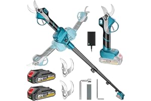 HIGHSAM Sécateur Électrique Avec Perche, Moteur Brushless, Portée Totale 4,2 m, 2-en-1 Secateur Electrique Sans Fil avec 3 paires Lame SK5 et 2x2.0 Ah Batteries, pour Jardinage, Ferme, Arbres Fruitiers
