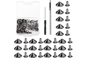 Mardatt 100 Sets 10mm Gun Color Cone Spikes and Studs with Hole Puncher and Screwdriver, 4.7mm Height Bullet Spike Cone Studs Screw Back Punk Studs and Spikes for DIY Leather Craft