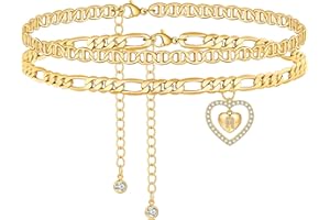 FUNEIA Chaîne de cheville en or pour femme - Plaqué or 18 carats - Étanche - Avec zircons - Cœur et lettres - Réglable - Pour l'été - Pour la plage