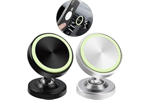 Vinabo 2 Pack Support Aimant Telephone Voiture,Magnétique Support Téléphone Voiture,Support Smartphone Voiture Aimanté Rotation 360° Compatible pour Tous Les Smartphone,Voiture Accessoires Interieur