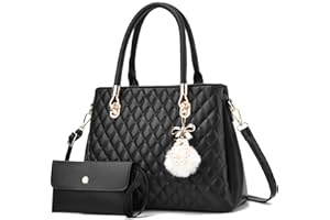 I IHAYNER Womens Leather Handbag and Wallet Set Top Handle Tote Satchel Shoulder Bag for Ladies with Pompom 2 Piece Purse Set