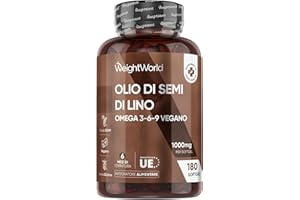 WEIGHTWORLD Olio di Semi di Lino in Softgel Vegane, 1 al Giorno (6 Mesi di Fornitura), Fornisce Omega 3 6 9, da Semi di Lino Macinati Finemente, dalla Pianta Linum Usitatissimum, Senza Glutine, Privo di Lattosio