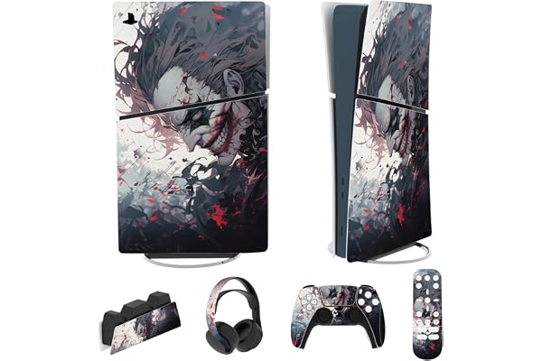 playvital Autocollant Protection pour ps5 Slim Console Accessoires,Sticker Skin pour ps5 Manette & Télécommande & Casque & Station de Charge,Digital Edition-Clown Tueur