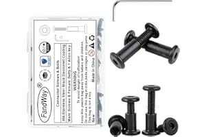 FandWay M8x20mm 15 Paia Viti di Collegamento,Assemblaggio Mobili in Acciaio Inox A2 V2A Dacromet Nero,Rilegatura Connettori Per Armadi (15 Viti per Mobili,15 a Manicotto) con Chiave Esagonale.