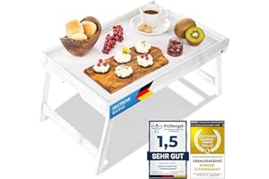GOODS+GADGETS Plateau de Petit déjeuner en Bambou, Plateau de Service Table de lit avec Pieds Pliables - également utilisable comme lapdesk, Table pour Ordinateur Portable (Blanc)
