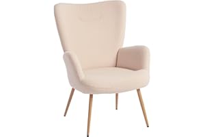 HOMCOM Poltrona Imbottita Moderna da Salotto, Poltrona Camera da Letto in Tessuto Sherpa con Schienale Alto e Braccioli, Poltroncina Relax con Telaio in Acciaio per Soggiorno, Beige