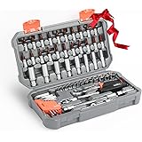 Amazon Brand - Umi Steckschlüsselsatz 1/4 Zoll, 58-tlg Mechanik-Werkzeugsatz mit 72-Zahn- Umschaltknarre 1/4 Zoll, Sechskant 