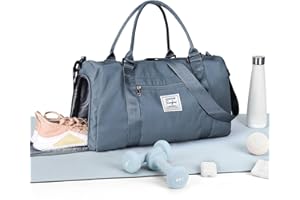 HYC00 Sac de Sport Femme Homme Sac de Gym avec Compartiment de Chaussures et Poche Humide Sacs de Voyage Weekender Duffle Bag Femme Cabas de Fitness Sports Gym Bag Sacs Polochon de Piscine,Gris Bleu