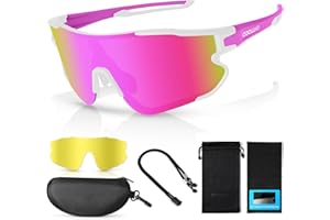 Odoland Lunette de Cyclisme Polarisées, Lunettes de Soleil de Sport UV 403 avec Remplaçables Vision Nocturne Verres pour Vélo, Pêche, Course à Pied, Homme Femme et Jeunes, Or