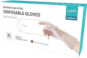 EUROPAPA® 100, 200, 300, 450 Pezzi, Guanti Monouso In TPE, Trasparenti E Blu, In Scatola, Guanti Monouso In Gomma, Senza Lattice, Senza Polvere, Taglia S, M, L, XL (Tansparenz 200, XL)