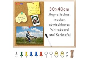 ORIGREEN Pinnwand Korktafel, Magnetisches Whiteboard, Kleine, Trocken Abwischbare Pinnwands, 30x40cm Wandtafel, Vision Boards, Memoboard für Wände, Zuhause, Büro, Wohnheim, Ziel, Remote-Job, 1 Stück
